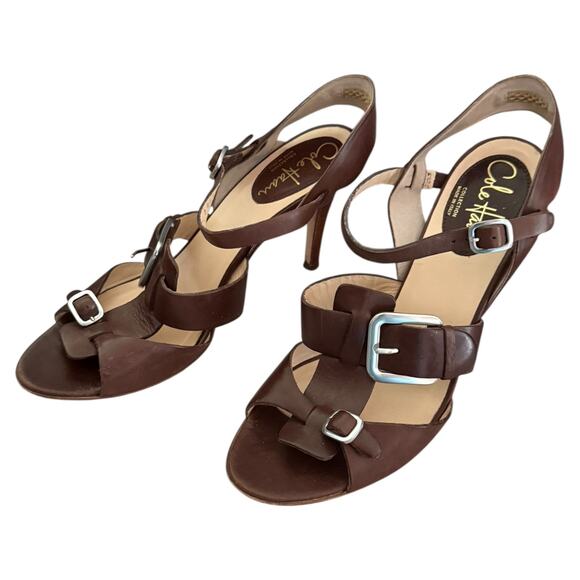 Cole Haan Collection Brown Leather Made In Italy Strappy Heels Size 7.5 - Picture 1 of 9